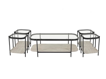 طقم شاى خشب بيضاوي مع زجاج 4+1 اللون خشبي