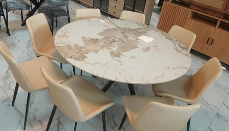 طاوله طعام سيراميك دائريه 6 كرسي