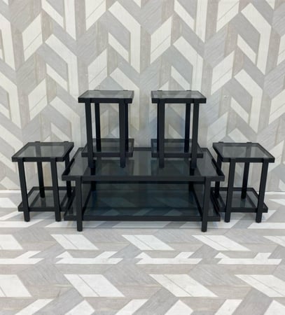 طقم طاولات خدمة مستطيلة زجاجية