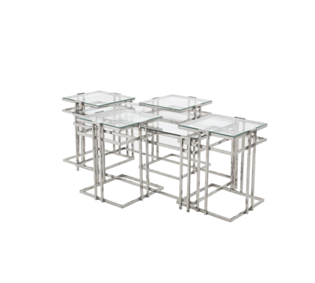 طقم طاولات قهوة استيل زجاج بتصميم عصري