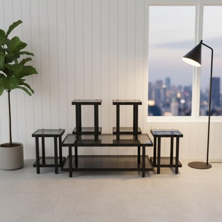 طقم طاولات خدمة مستطيلة زجاجية 5 قطع