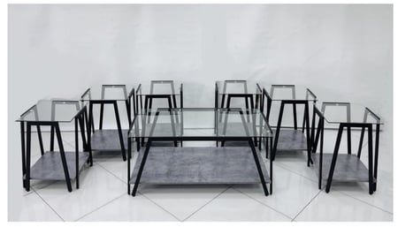 طقم طاولات خدمه زجاج مع خشب 6+1