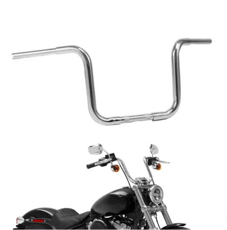 هاندل بار Ape Hangers كلاسيك 12 انش رايزر 1 انش عرض 1.25 لون أسود- كروم لدراجات هارلي سبوستر داينا سوفتيل