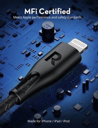 راف باور كيبل لايتننق 2 متر نايلون - اسود