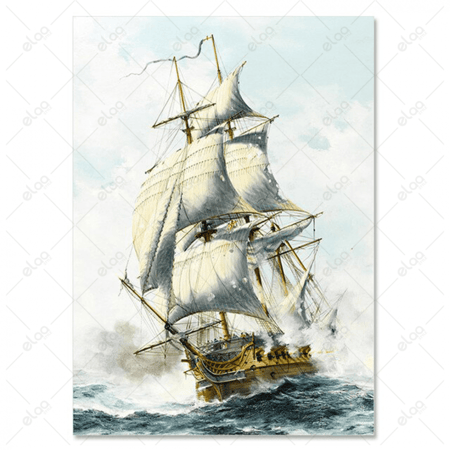 لوحات منظر طبيعي قارب بالبحر وسط الموج