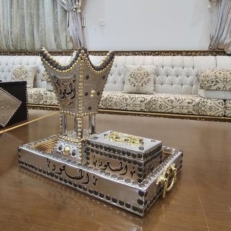 طقم مبخرة فضية أنيقة بمسمار زيتي كبيرة جدا شامل التوصيل