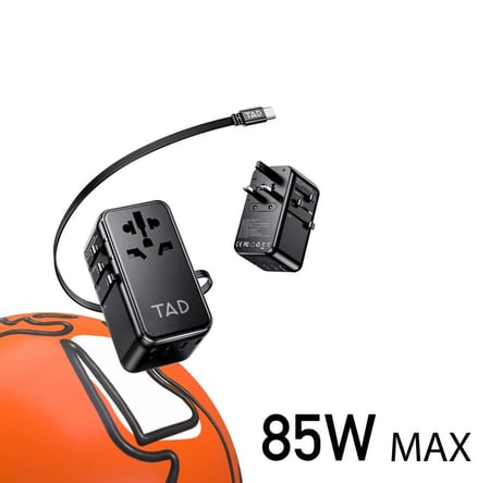 شاحن TAD 85W جميع الاستخدامات كيبل مدمج 3 منافذ تايب سي ادابتر