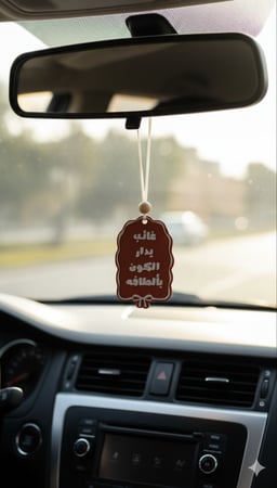 تعليقة سيارة بعبارة "غائب يدار الكون بألطافه"