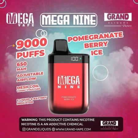 ميقا 9000 سحبة رمان وتوت ايس MEGA 9000 PUFFS NINE POMEGRANATE BERRY ICE