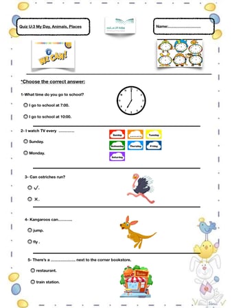 Quiz we can 2-3 U3 My Day,Animals,Places
