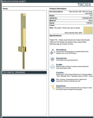 سماعة دش شور ذهبي فاتح موديل TS-TRF0090 - تردكس TREDEX