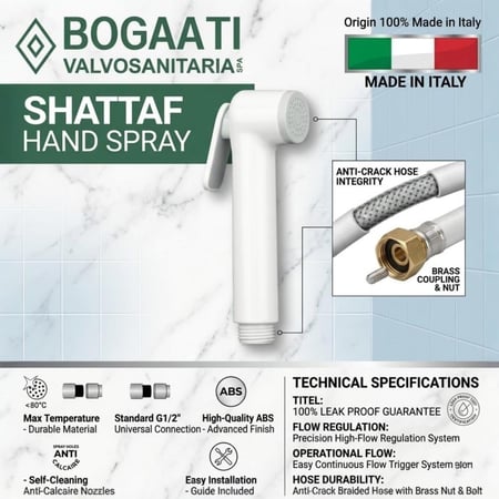 طقم شطاف حمام مضاد للتكلس كامل أبيض إيطالي - بوغاتي BOGAATI