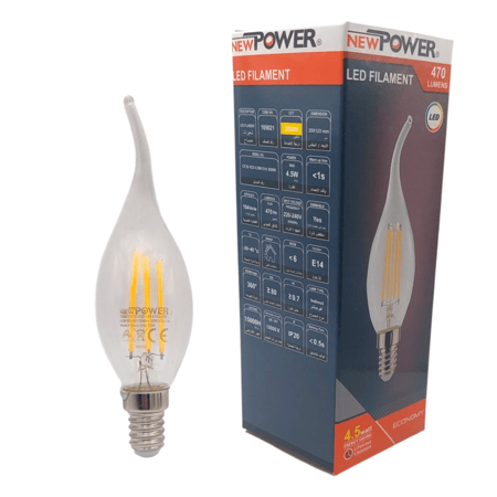 لمبة ليد معكوف شفاف فيلي منت دايمر 4.5 وات أصفر - نيوباور NEWPOWER