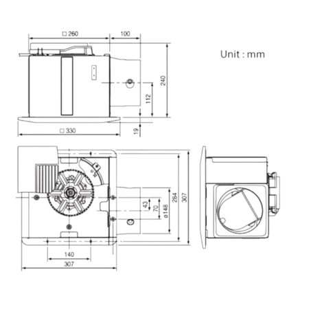 مروحة شفط سقفي دكت مخفية موديل 27 حديد 30×30 - كي دي كي KDK