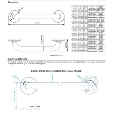 مسكة مقبض حمام مستقيم للأمان والدعم لكبار السن وذوي الإعاقة مقاس 61 سم كروم مطفي - ميدكلينكس mediclinics