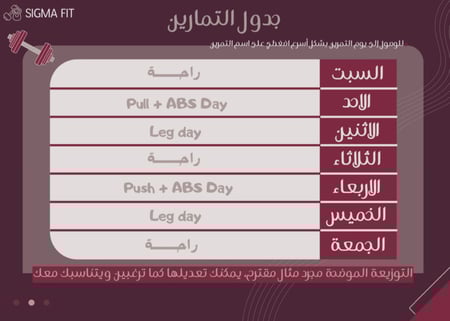 جدول Shape Your Body -Gym Workout نادي ٤ أيام