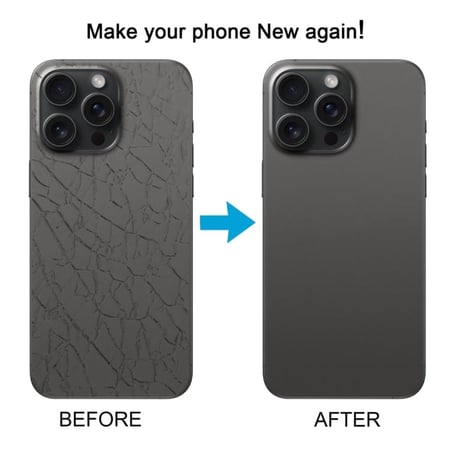 غطاء خلفي زجاجي للبطارية مع غطاء عدسة الكاميرا لهاتف iPhone 15 Pro (أسود)