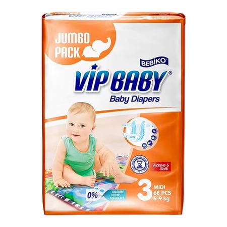 في اي بي بيبي حفاضات أطفال مقاس 3 - 68 حبة