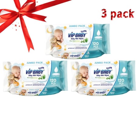 في اي بي مناديل أطفال مبللة بخلاصة الألوفيرا 120 منديل لطيفة على البشرة الحساسة - عبوة ثلاثية