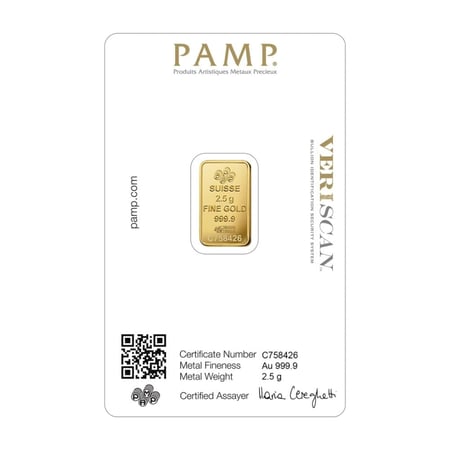 سبيكة ذهب PAMP سويسري وزن 2.5 جرام