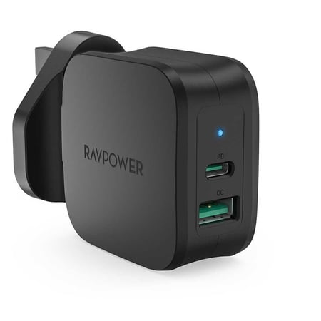 فيش جداري بتقنية PD بقوة 30واط + كيبل  تايب سي الى تايب سي من راف بور