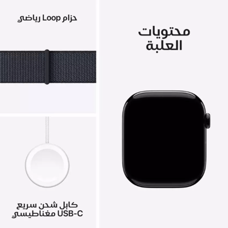 ابل، ساعة الجيل العاشر، جي بي اس، 42 ملم، غطاء ألمنيوم أسود، سوار حبري رياضي