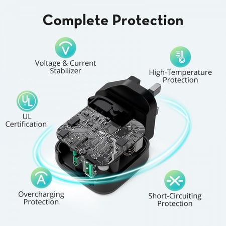 فيش جداري بتقنية PD بقوة 30واط + كيبل  تايب سي الى تايب سي من راف بور