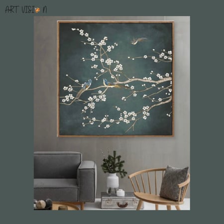 لوحة كانفس طيور وأشجار