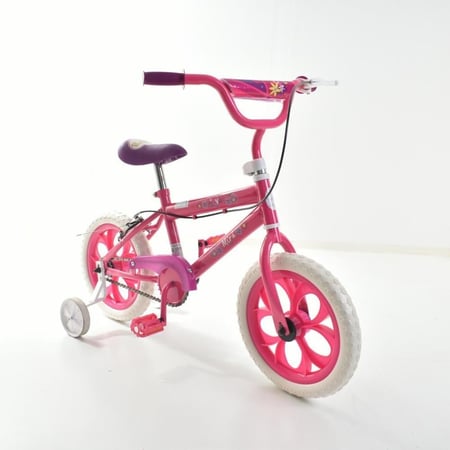 دراجة أطفال 14 بوصة باللون الزهري مع مساند جانبية وسلة أمامية