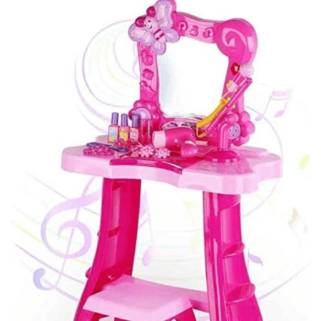 ستاند مكياج للبنات مع إكسسوارات تجميل، لون زهري