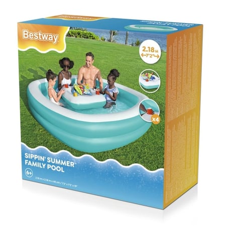 مسبح عائلي قابل للنفخ مع حاملات أكواب 2.18 م × 1.45 م × 51 سم – Bestway Sippin' Summer Family Pool