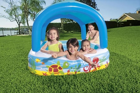 مسبح أطفال مربع بطبقتين مع مظلة 1.40 × 1.40 × 1.14 م — Bestway "Beach Buddy Shaded Play Pool"