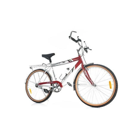 دراجة هوائية 26 بوصة - لون فضي وأحمر مع كرسي خلفي