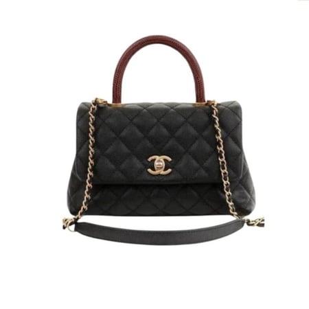 شنطة شانيل Chanel Small Coco Handle Caviar Leather Bag- Black with Lizard Handle
