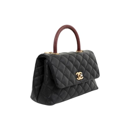 شنطة شانيل Chanel Small Coco Handle Caviar Leather Bag- Black with Lizard Handle