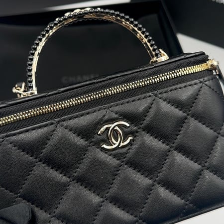 شنطة شانيل Chanel Small Coco Handle Caviar Leather Bag- Black with Lizard Handle