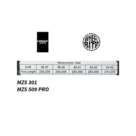 Cougar mzs 301 skates sizechart