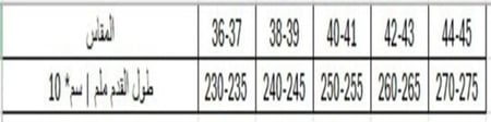 سكيت كوجر 301 جدول المقاسات