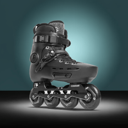 photo of the inline skates from cougar brand from the side of the rubb