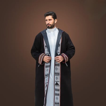 فروة رجالي شتوي وجهين دبل فيس أسود - جملي غامق