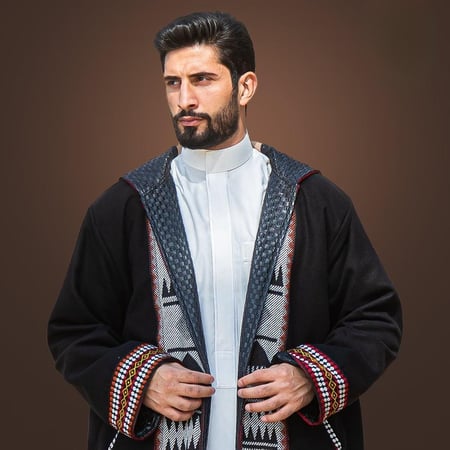 فروة رجالي شتوي وجهين دبل فيس أسود - جملي غامق