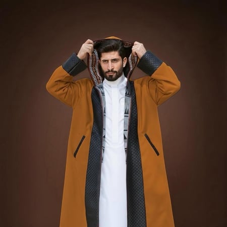 فروة رجالي شتوي وجهين دبل فيس أسود - جملي غامق