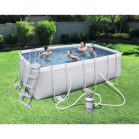 بست واي® مسبح أعمدة مستطيل رصاصي مع فلتر وسلم 412X201X122CM 26-56457