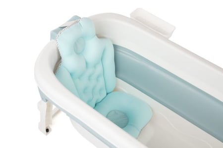 بانيو متنقل قابل للطي مع مخدة اسفنج وغطاء  أزرق