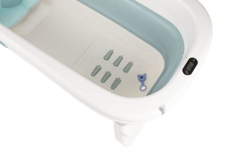 بانيو متنقل قابل للطي مع مخدة اسفنج وغطاء  أزرق