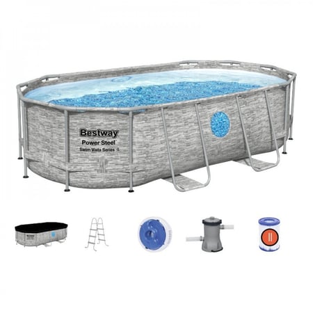 بست واي® مسبح بيضواي شراع مع فتحة شفاف + فلتر + سلم 427CMX250CMX100CM 26-56714