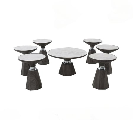 طقم طاولات مجلس سرميك 7 قطع فضي مقاس 80