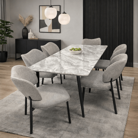 طاولة طعام بديل رخام 6 كراسي رمادي