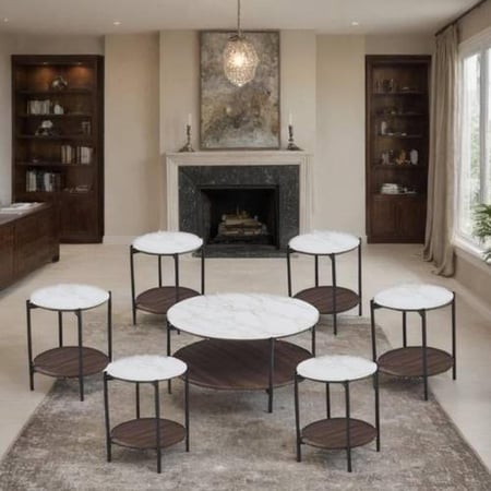 طقم طاولات سراميك مع خشب 7 قطع