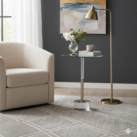 طاولة خدمة فضي سطح زجاج قاعدة اكرلك